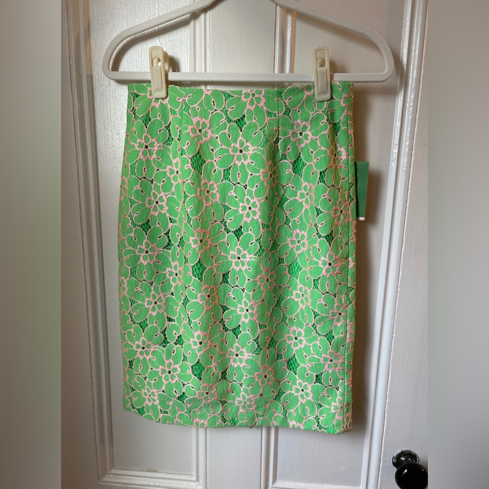 Lilly Pulitzer Green Floral Lace Pencil Skirt